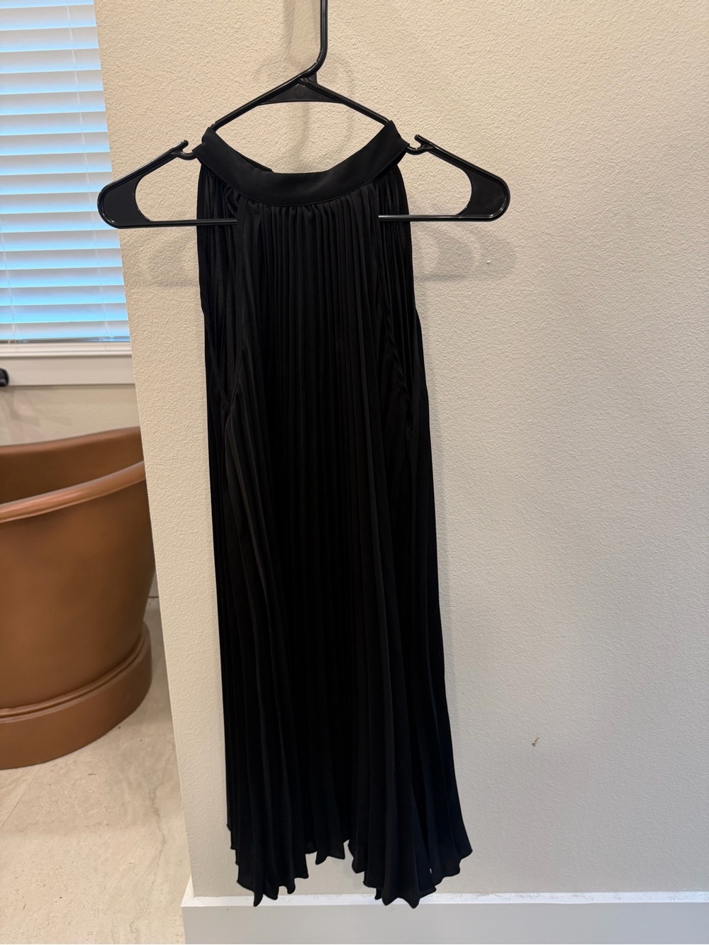 Black Pleated Halter Midi Dress